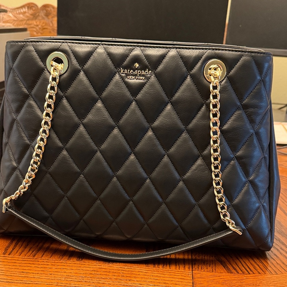 Kate Spade Black Quilted Shoulder Bag with Gold Chain